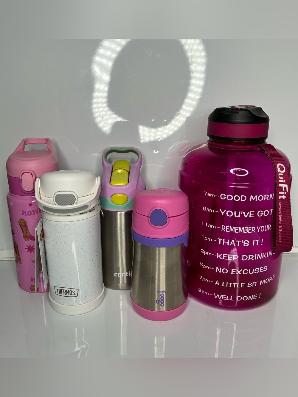 Lot (5) Water Bottles Thermos Contigo Stainless Giant Motivational